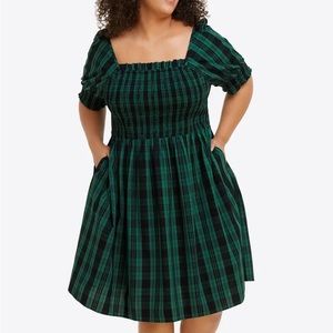 Draper James Green and Black Plaid Mini Dress
